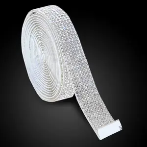 3 Yards Self-Adhesive Rhinestone Ribbon Strips,  Sticker,Glitter Bling Tape Roll Banding Belt Wrap for Crafts DIY Event Dress Shoes Phone  Party Decorations (White 7 Rows)