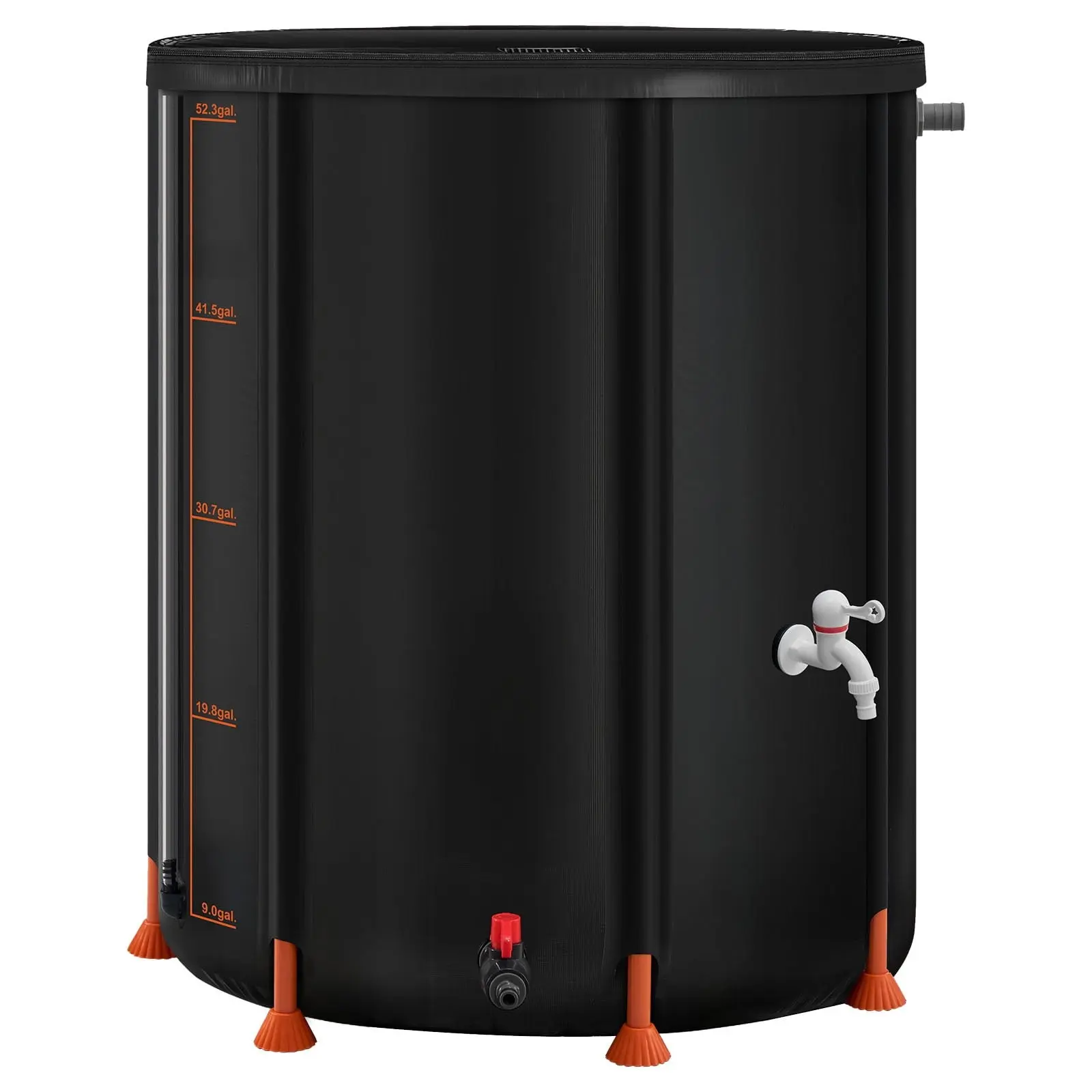 KFFKFF Collapsible Rain Barrel, 53 Gallon Portable Rainwater Collection System, Durable 1000D PVC Garden Water Storage Tank with Spigot and Overflow Kit, Black