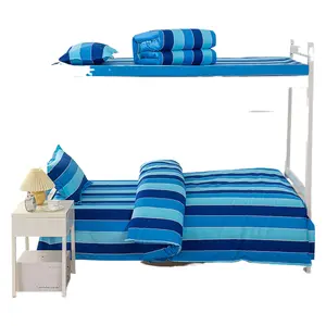 3-Piece Single Size All-Cotton Bedding Set - College Student Dormitory Bunk Bed Sheets & Pillowcases, Cotton Fabric, Breathable, Striped, Three Pieces