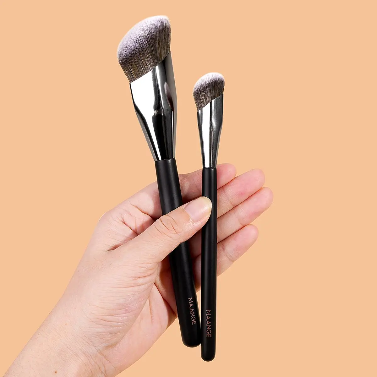Professional Facial Brush Set, 2 Counts Diamond-shaped Brush Head Foundation Brushes, Portable Makeup Tools for Women, Soft Cosmetic Brushes, Face Makeup Brushes