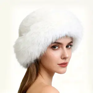 Winter Faux Fur Bucket Hat for Women Riding Warm Caps.Fluffy Fur Outdoor Hats Winter Adult Fuzzy Hats
