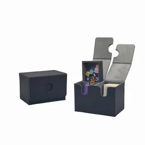 Card Box with Dice Tray, PU Leather Strong Magnetic Card Holder, Card Organizer, Holds over 200 Single-Deck Cards, Card Hobby Box