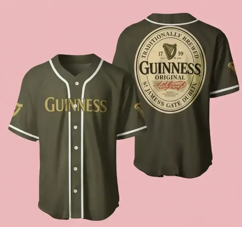 Army Green Guinness Baseball Jersey Gift For Beer Lovers, Guinness Jersey Shirts, Baseball Fans Shirts