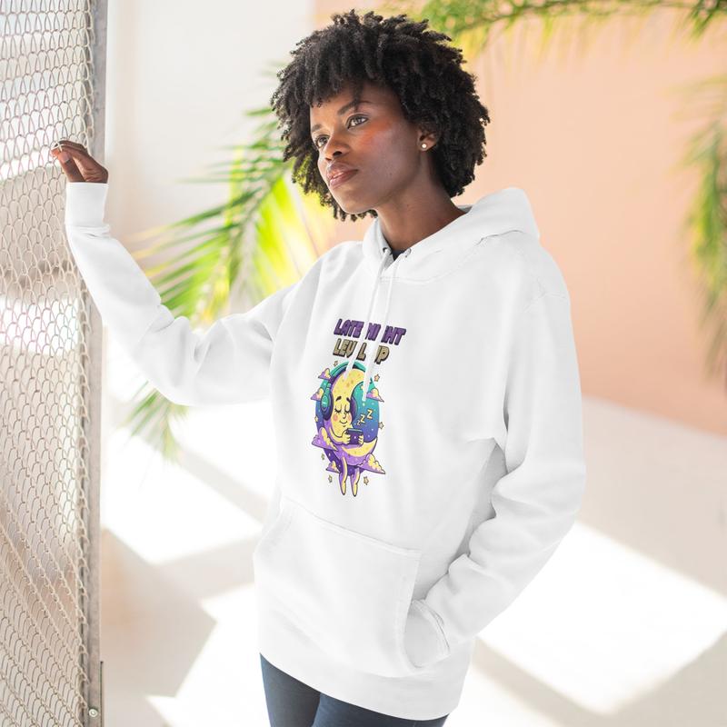 Laugh Now Cry Later moon graphic Hoodie | whimsical celestial art, purple teal drip