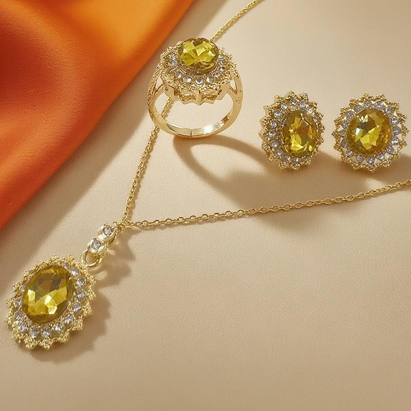 Gem de UGood Jewelry Set, Forged with Zicron, Designed with Love, Necklace, Ring and Earrings Set amplifies Statement and Aesthetics for Party Prom Occasions