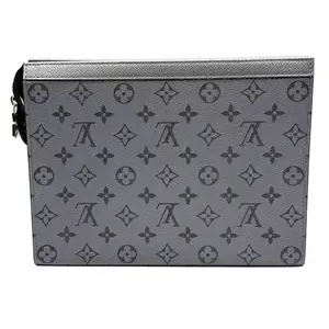 Pre-owned Louis Vuitton Canvas Clutches & Wristlets CALUX Pochette Voyage MM Monogram Gunmetal Gray