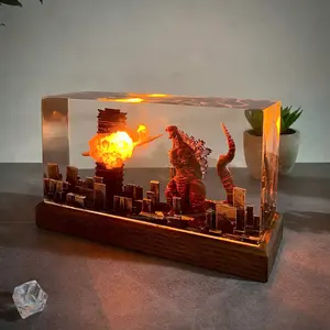 Custom Handmade Resin Epoxy LAMP Gozila Destroys The City - Perfect Gift for Everyone  , Birthday gift, art Home decor, playroom decor, Christmas Gift