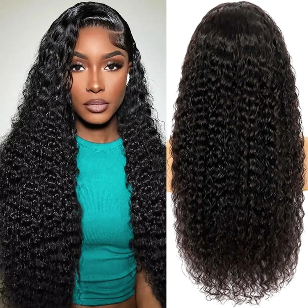[Combo sale 26"&20"] buy 1 get 2 wig" 26 Inch 13x4 Jerry Curly Hair Lace Front Wigs +13x4 20 Inch Deep wave Human Hair Hair PrePlucked HD Transparent Lace FrontalHuman HairWigs 180% Density