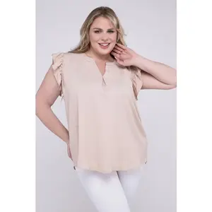 ZENANA Plus - Ruffled Sleeve High-Low Top