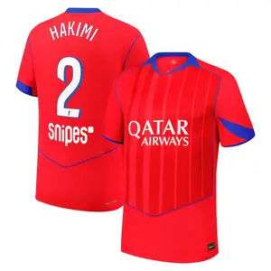 Red Color PSG Hakimi 3rd Soccer Jersey, PSG Hakimi Red 3rd Color Short Sleeve Soccer Jersey