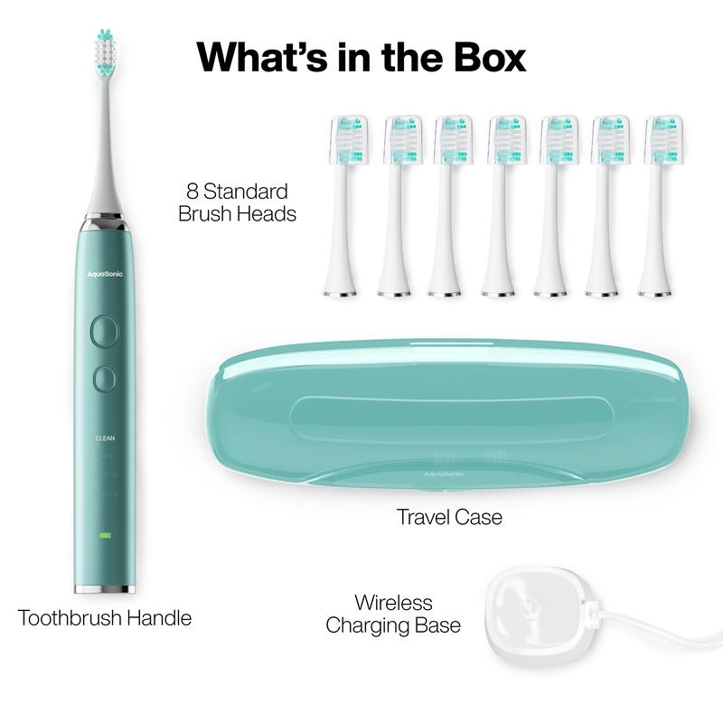 AquaSonic Vibe Series Sonic Whitening Toothbrush 40,000 VPM, 8 Brush Heads, Wireless Charging, Lightweight, Waterproof, Rechargeable Electric