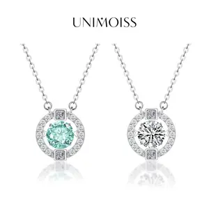 UniMoiss Moissanite 1ct Waterproof Flickering Halo Pendant Necklace Silver-Plated Round Moissanite Copper Necklace Silver-Plated Chain Jewelry Perfect Birthday Engagement Wedding Anniversary Gift Christmas Thanksgiving Valentine's Day