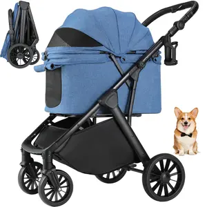 LIFERUN Pet Stroller for Medium Dogs Cats Up to 55 lbs, All-Terrain 3-in-1 Dog Stroller with Detachable Carrier, Rubber Wheels, One-Click Folding, Storage Basket & Cup Holder, for Senior Dogs & Cats