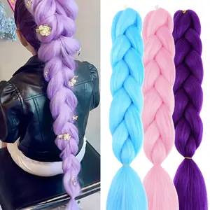 Girls' 24in Long Straight Hair Extensions, Synthetic Braids, Heat Resistant Ponytail Braid, Daily Party Festival Use, Synthetic Braiding Hair