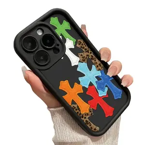 Colorful Stitched Crosses Phone Case for iPhone 17 AIR 17 PRO 16 PRO 15  PRO MAX  14 PLUS 13 PRO 12 11 PRO XS MAX X XR Samsung Galaxy S25 Ultra S24 S23 S22 Plus Shockproof Protective Cover Full Protection Anti-Drop Smartphone