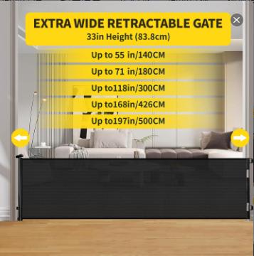 Retractable Baby Gate,Mesh Baby Gate or Mesh Dog Gate,33" Tall,Extends up to 55"/71"/118"/168"/197" Wide,Child Safety Gate for Doorways, Stairs, Hallways, Indoor/Outdoor(Black/grey/white) Retractable Baby Gate,Mesh Baby Gate or Mesh Dog Gate,33" Tall,Extends up to 55"/71"/118"/168"/197" Wide,Child Safety Gate for Doorways, Stairs, Hallways, Indoor/Outdoor(Black/grey/white)