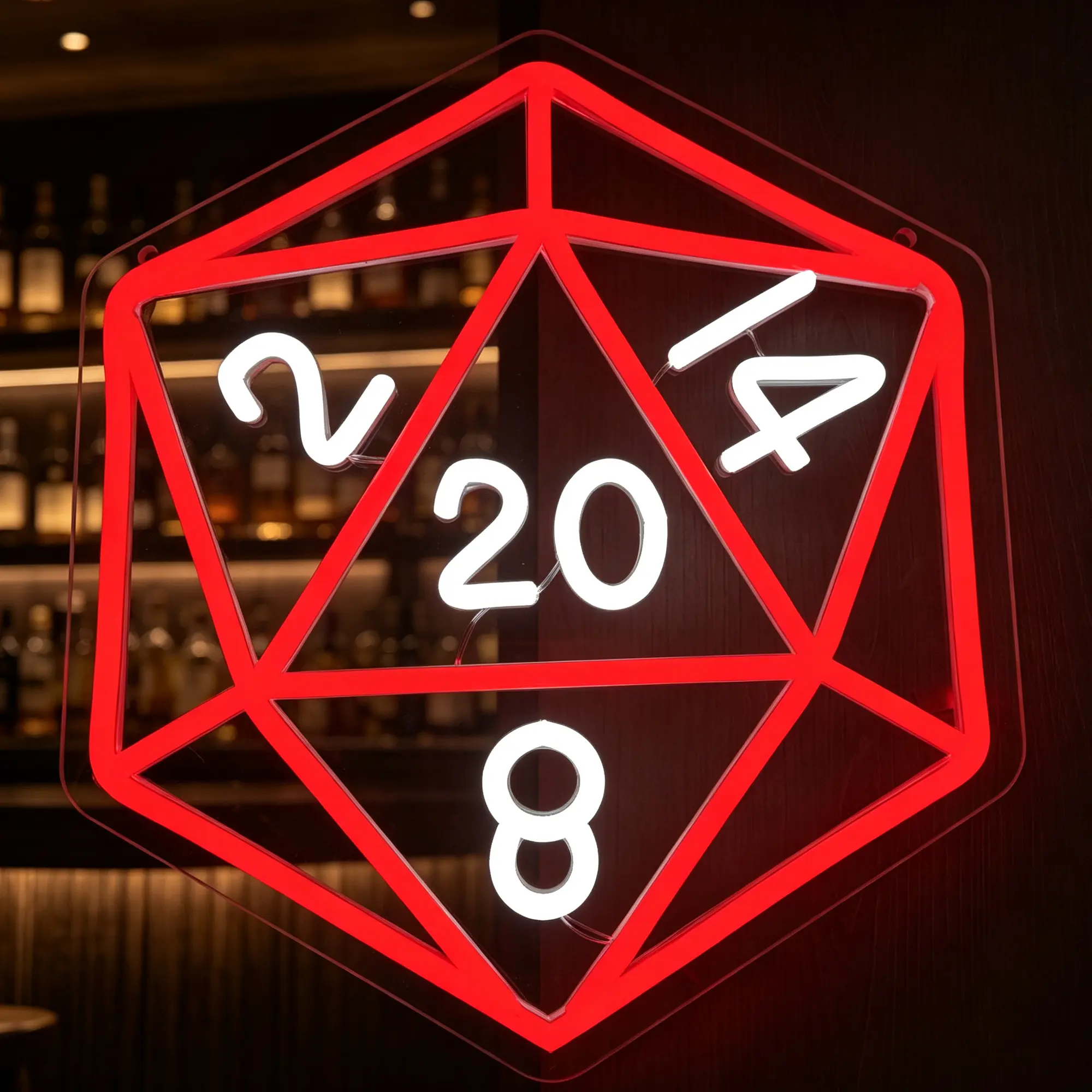 DND Dice Neon Sign, Dungeons and Dragons Dice Game Neon Light USB Powered LED Dimmable, for Dice Themed Room Tabletop Gaming Night Decor Dice Shaped Lighting for Game Rooms(13 * 11.6in)