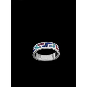 Native American Tetris Ring • 925 Sterling Silver • Lapis, Sugilite, and Opal Inlays