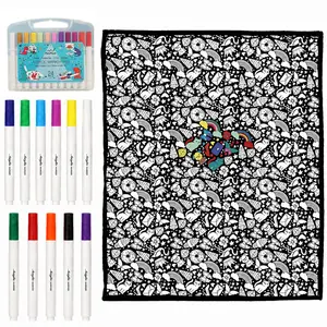 DIY Coloring Blanket for Adults, Color Your Own Blanket with 24 Markers,Cozy Velvet Kit for Everyday Use & Home Decor, Non-Washable , Adds a Unique Touch to Living Rooms or Kids' Spaces (Animal&Monsters&Forest),Summervibes