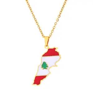 retro Lebanon oil drop map pendant necklace men's and women's stainless steel couple necklace trend accessories Designer Map Necklace