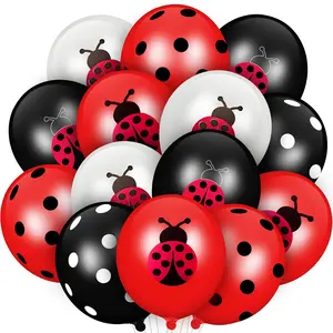 48-Piece Ladybug Balloons 12" Latex Black & White Polka Dots Party Supplies for Birthday Decorations