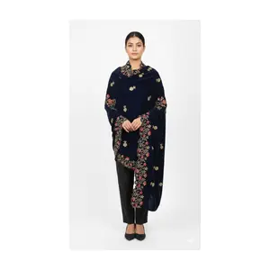Elegant Embroidered Shawl – (SWL-39)Blue Velvet Look