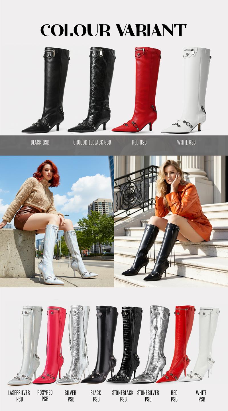 CELNEPHO Gothic Boots for Women Pointed Toe Metal Rivet Tassel Stiletto Dress Boots Kitten Heel Zipper Closure Dressy Party Date Valentine Gift Wedding Fashion Booties