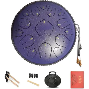 14 Inch 15 Notes D Major Steel Tongue Drum, Adult's  Hand Drum Instrument,Clean Clear Ethereal Sounds,