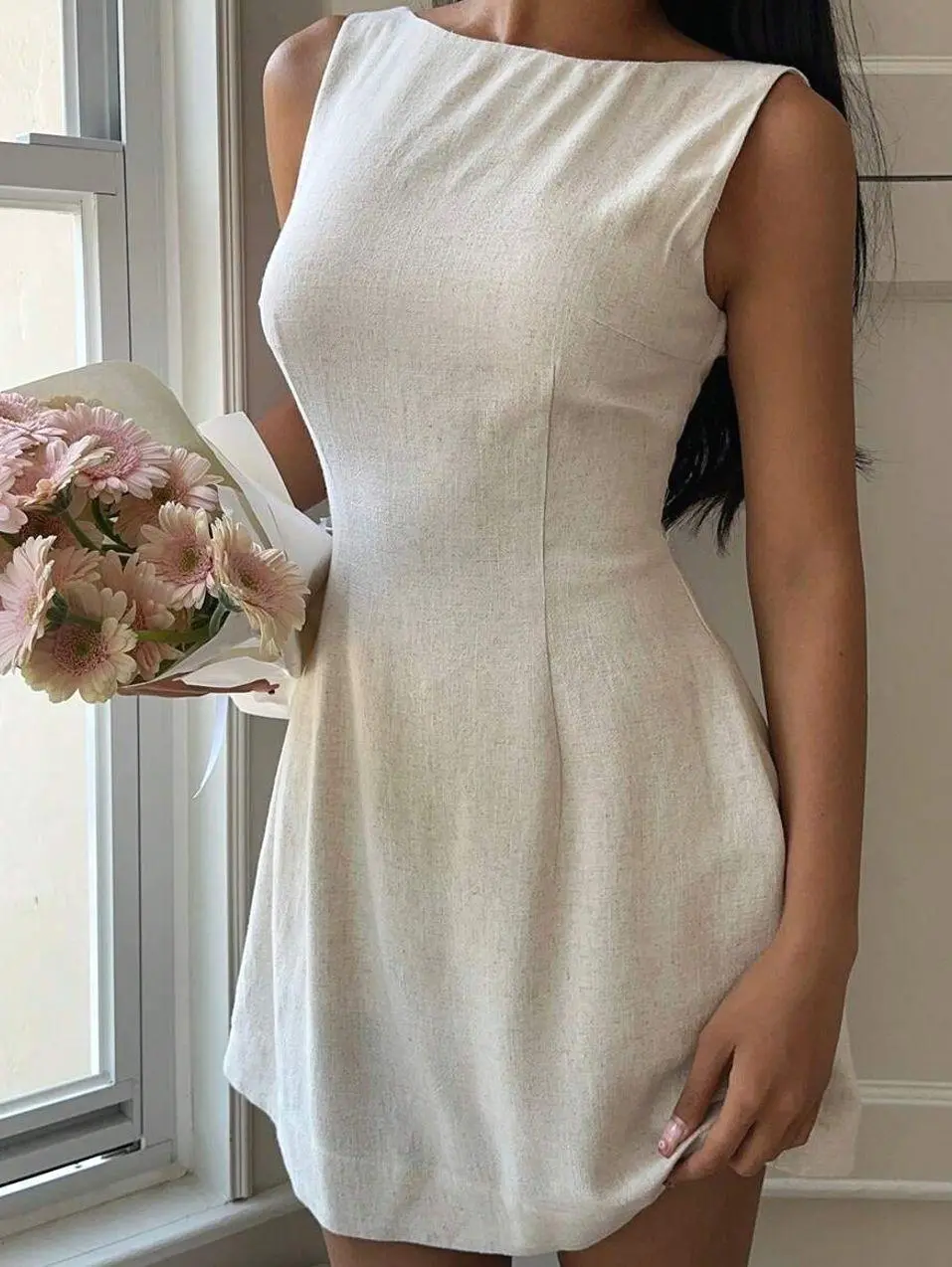 Women's Summer Zipper Front Casual Jumper Dress White - Versatile & Chic for Parties & Business Casual