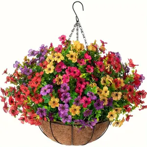 Artificial Floral Arrangement - Fake Hanging Plant, 4 Color Mix Bright Multi-Colored Daisies & Wildflowers, Plastic All-Weather Outdoor/Indoor Hanging Basket Decor - Garden Decorations, Longlasting Display, Decorative Flowers, Home Decorators