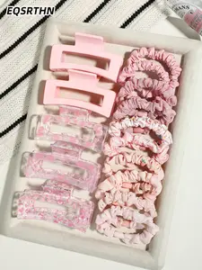 The 15-piece pink women's hair accessories set contains soft pink ruffles and multiple hair clips of the same color. The overall tone is unified and harmonious, the material is delicate and skin-friendly, and the shape is gentle and generous.