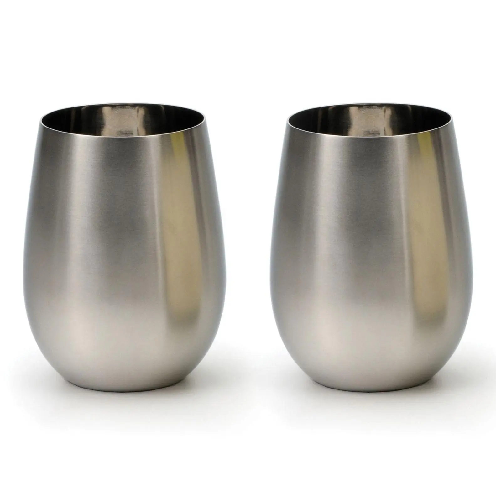 RSVP Stemless Stainless Steel Wine Glasses, 18oz Set of 2
