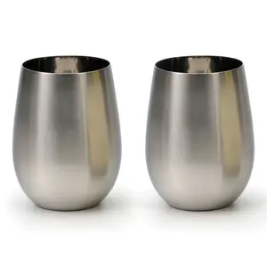 RSVP Stemless Stainless Steel Wine Glasses, 18oz Set of 2