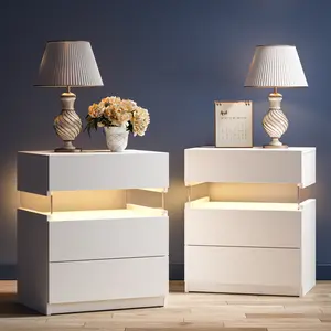 i-aplus LED Nightstand Bedside Table with 3 Drawers Acrylic Glow Design for Home