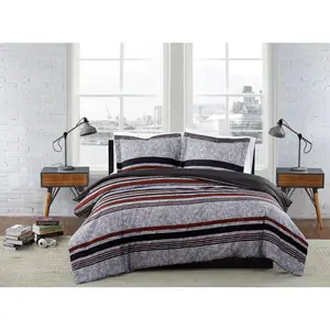 Twin XL 2pc Warren Stripe Comforter Set - London Fog: Reversible Microfiber Bedding, Dorm Essential