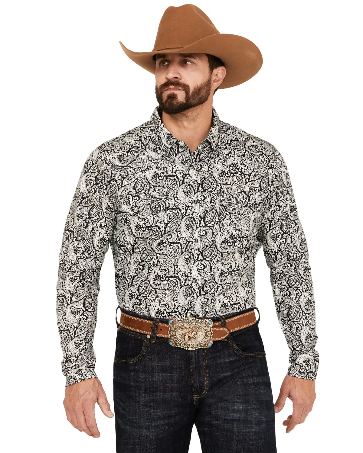 Cody James Men's Men'S Mamba Paisley Print Long Sleeve Western Snap Shirt - Cjsu23w12-Blk