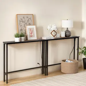 Ubesgoo 1/2 Pack 39.4" Narrow Console Sofa Table with Power Outlets and USB Ports, Long Couch Table with Metal Frame and Charge Station with 4.9ft Extension Cord