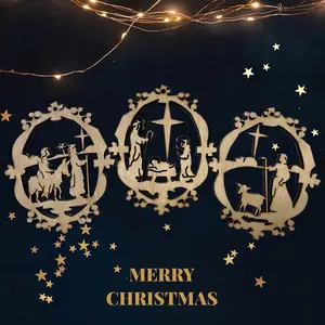 3 piece nativity ornament set Christmas Wooden Lasercut