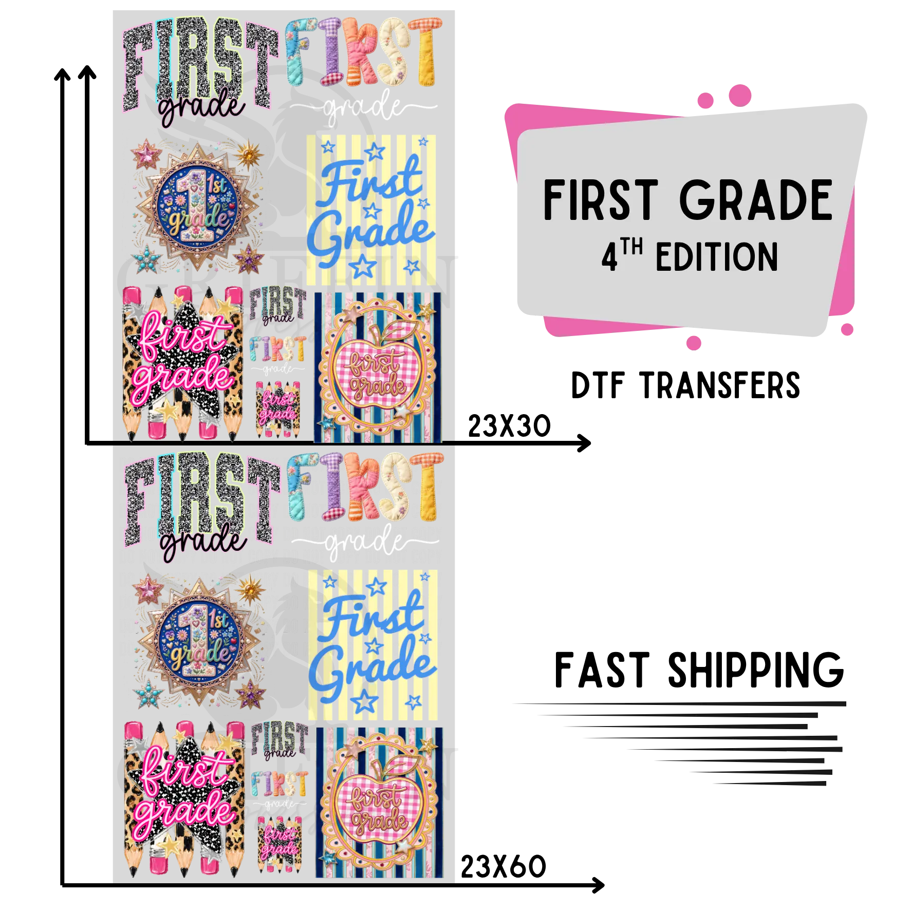 First Grade .4  | Premade DTF Transfer Gang Sheet For Graphic Tees