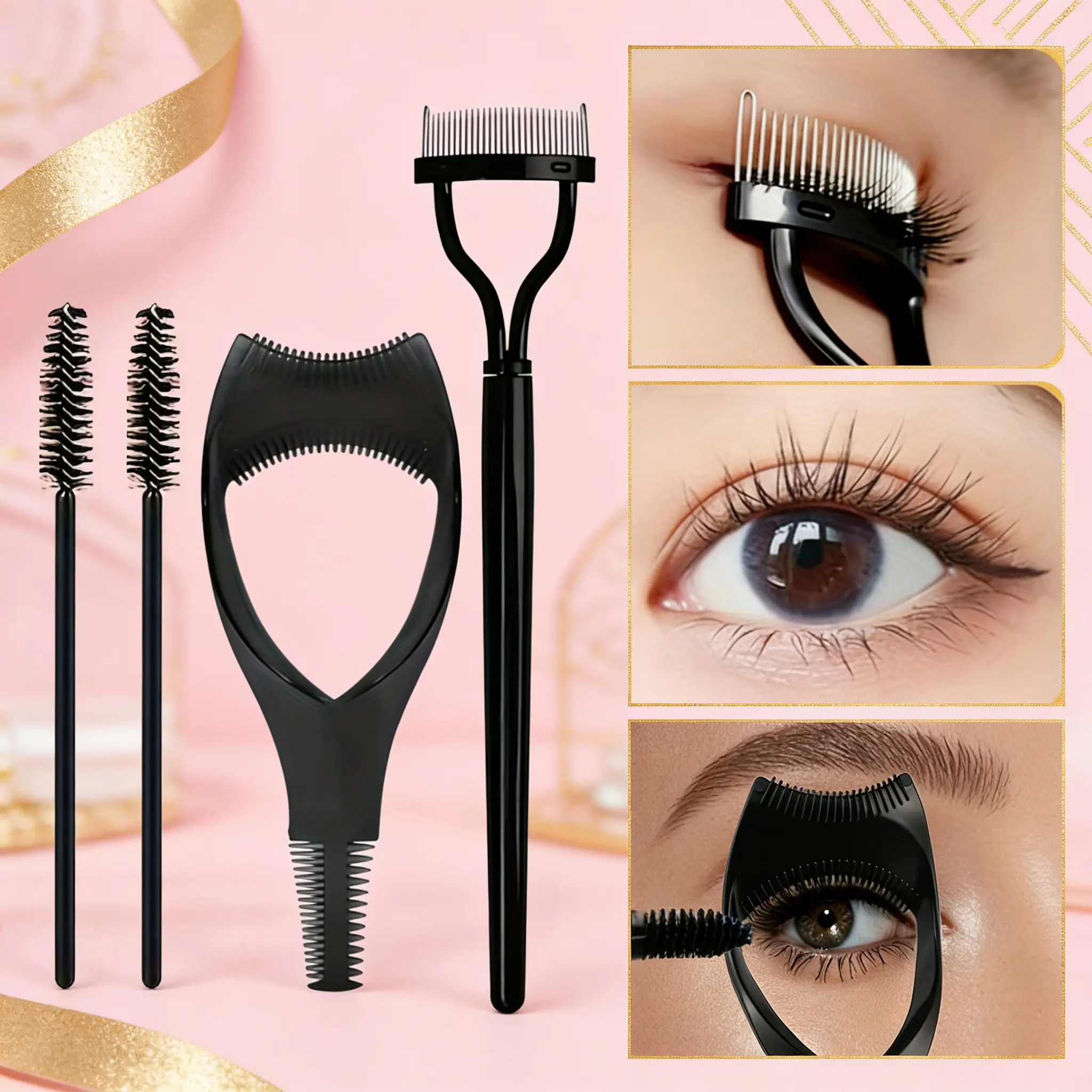 Eyelash Applicator Tool Set, Stainless Steel Eyelash Separator, 3-In-1 Mascara Brush Protector, Women's Lash Partner Tool Kit, Makeup Tool Set
