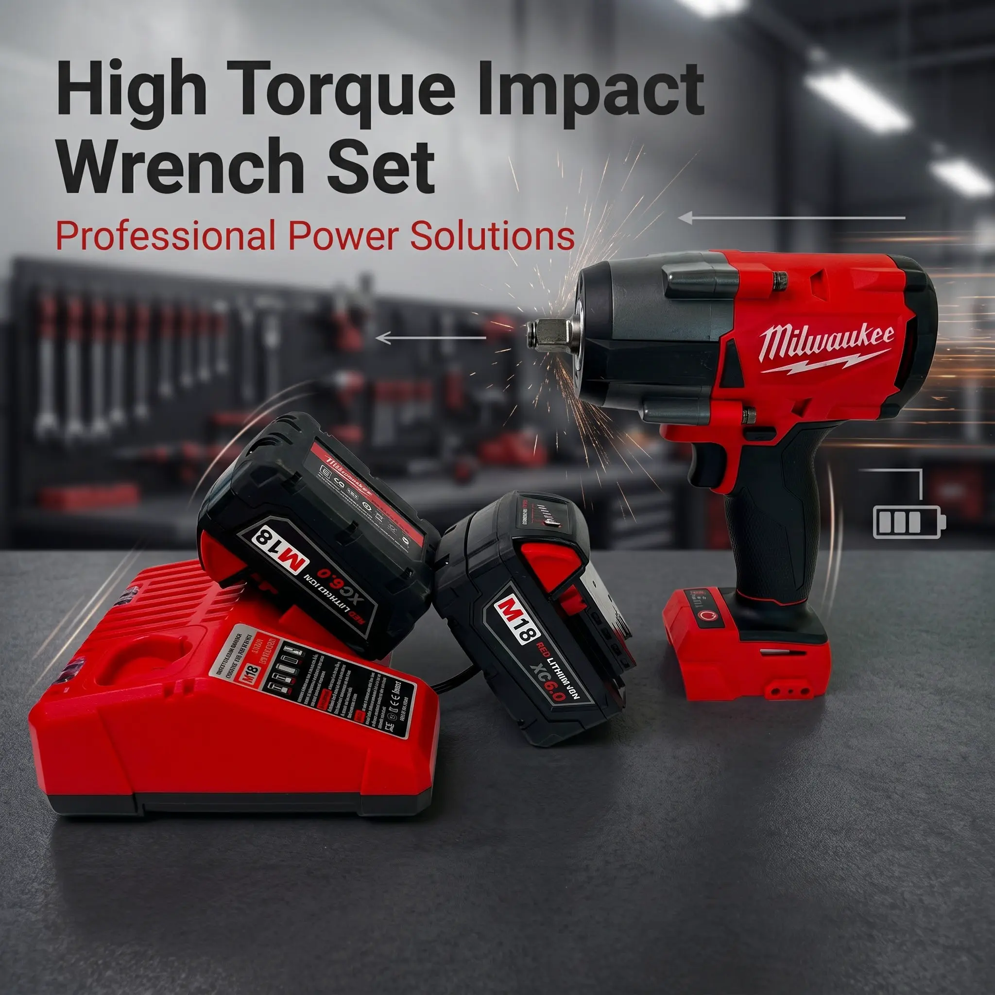 Milwaukee 1000N M18 6.0AH 1/2 High 3-in-1 Torque Brushless Impact Wrench Kit 1000 ft-lbs Fastening 1400 ft-lbs Nut-Busting 4-Mode Drive Control for Heavy Cordless Duty Repair Construction tools