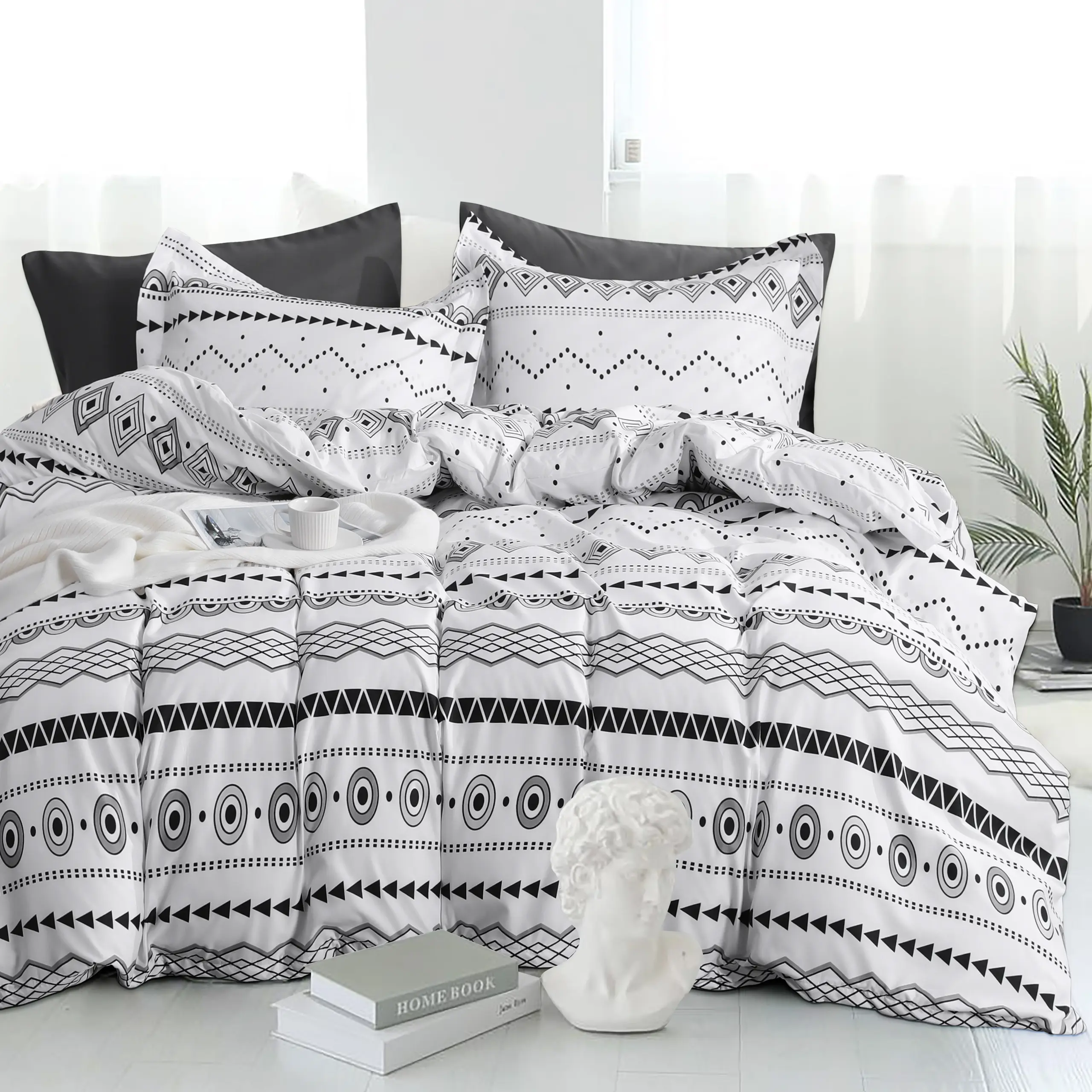 [ Summer Sale Deals ]NTBAY 3 Pieces Brushed Microfiber Striped Duvet Cover Set , Super Soft Printed Reversible Design Zipper Comforter Cover with Ties and 2 Pillow Shams Waterproof