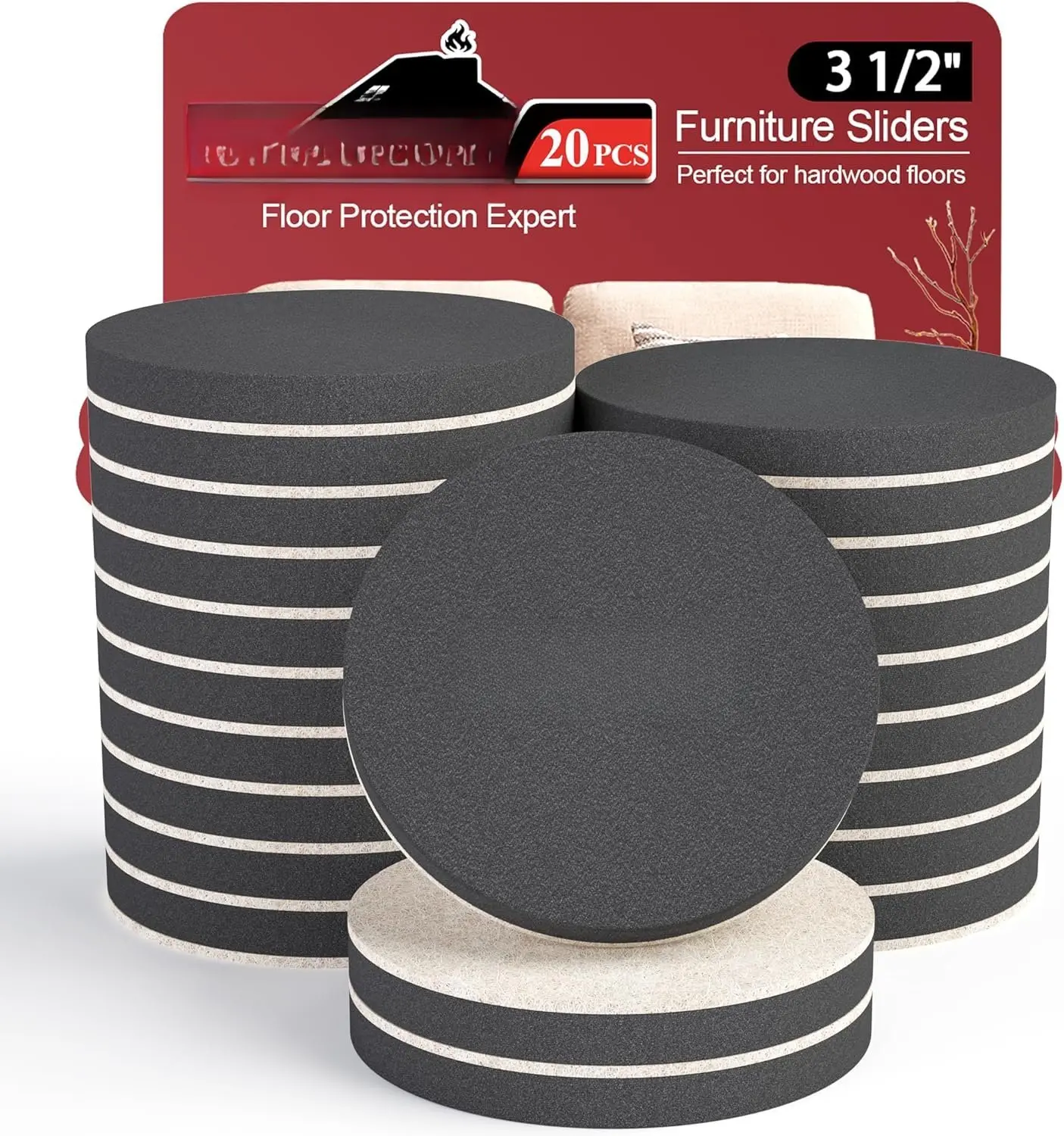 Felt Furniture Sliders, 20 count-3 1/2 Furniture Sliders for Carpet, Furniture Pads Hardwoods Floors, Heavy Furniture Movers Sliders,  Moving Pads, Floor Protectors for Carpet