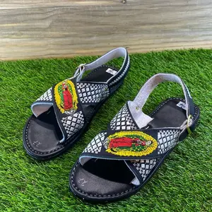 Handcrafted Leather Sandals with Vibrant  Embroidery and Checkerboard Design for Comfort and Style huarache