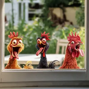 Funny Rooster Farm Theme Sticker, Self-Adhesive Window Decal, Kitchen Glass Decoration, Humorous Rural Design, Easy to Apply