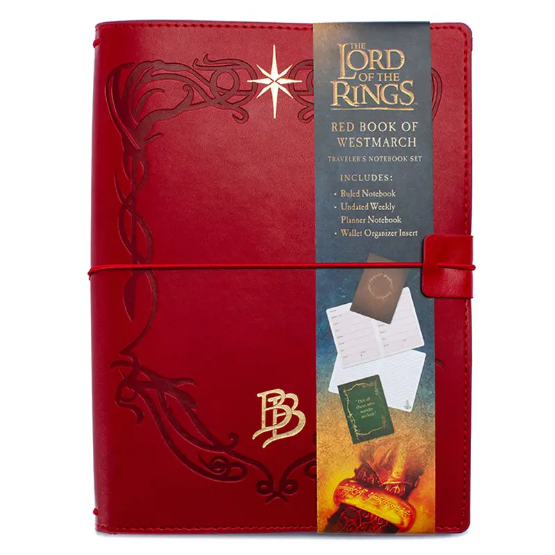 The Lord of the Rings: Red Book of Westmarch Refillable Vegan Leather Traveler's Notebook Set - 6.25x8.75in, 64-page Ruled Notebook, Debossed & Gold Foil Designs, Back Storage Pocket, Gift for Middle-Earth™ Fans, Ideal for Budding Readers, 6.25 X 8.75 Inc