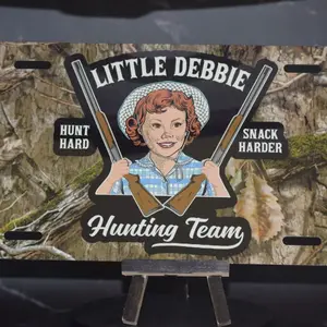 Little Debbie Hunting Team Custom License Plate with Shotguns - Green Camouflage Design for Outdoor Enthusiasts Q
