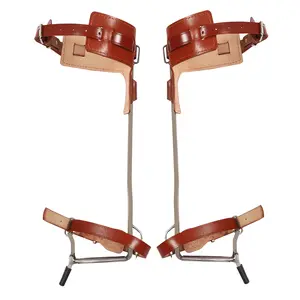 Double Teeth Tree Climbing Spikes 100kg+ Load Cowhide Stainless Steel with Safety Belt Gloves for Fruit Picking Logging Anti-slip Teeth Adjustable Strap