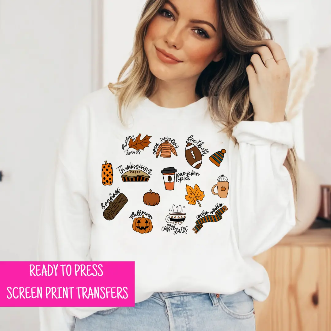 Fall Vibes Thin Matte Clear Film Screen Print Transfer, Plastisol Transfers, Halloween Transfers