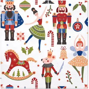 50 count Christmas Paper Napkins - 3 Ply Nutcracker and Ballet Disposable Luncheon Napkin for Christmas Party Supplies Tableware, Xmas Holiday - 6. 5 x 6.5 In